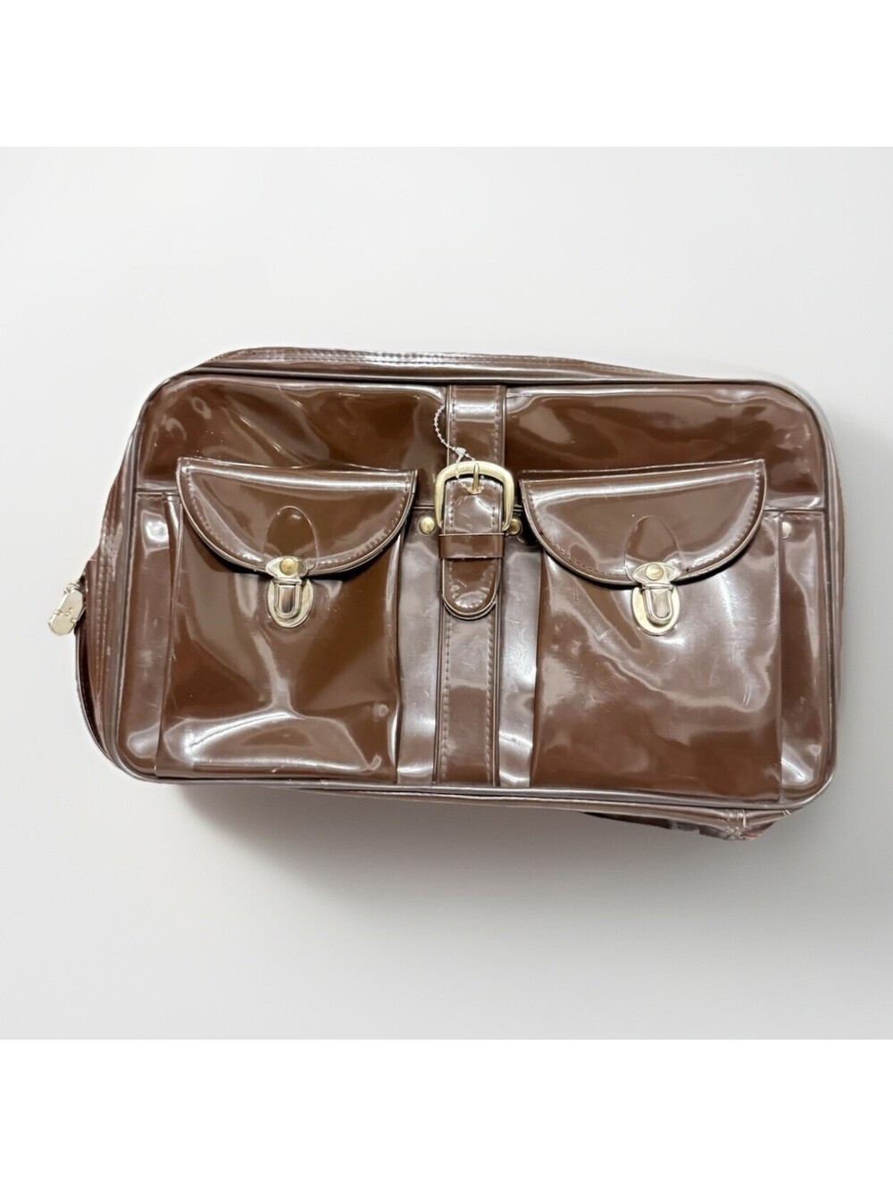 Y2K womens purse 1968 Holiday Fair Vinyl Travel Case Brown Vintage Japan Luggage